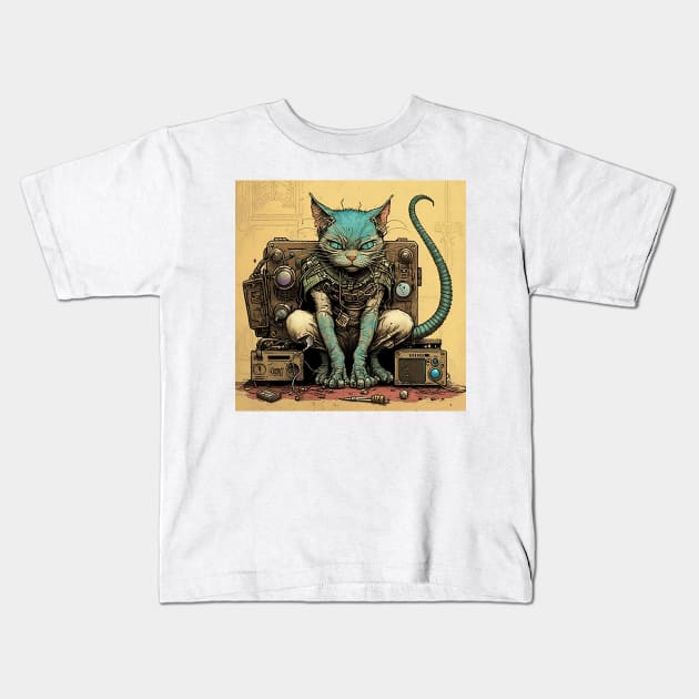 Futuristic Bio Synth Steampunk Future Cat Kids T-Shirt by kiddo200